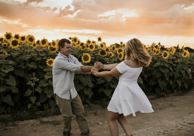 Sarah Hall Photography, Montrose Colorado Photographer, Couples Photographer, Colorado Photographer, Sun Flower Field, White Sundress, Engagement Photo's, Wedding Photographer