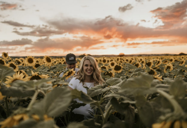 Sarah Hall Photography, Montrose Colorado Photographer, Couples Photographer, Colorado Photographer, Sun Flower Field, White Sundress, Engagement Photo's, Wedding Photographer